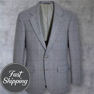 CRICKETEER 42R Vintage Tweed Wool Blazer Gray Herringbone Sport Coat Jacket